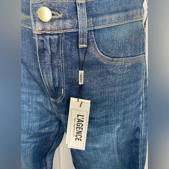 L'AGENCE El Matador french slim metallic crop skinny jeans Fremont gold size 23